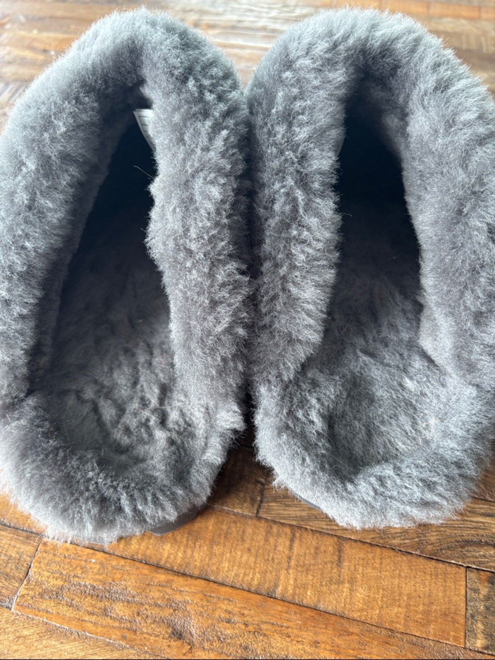 UGG Women’s Gray Sheepskin Slip-On Clog Slippers - Picture 2 of 5